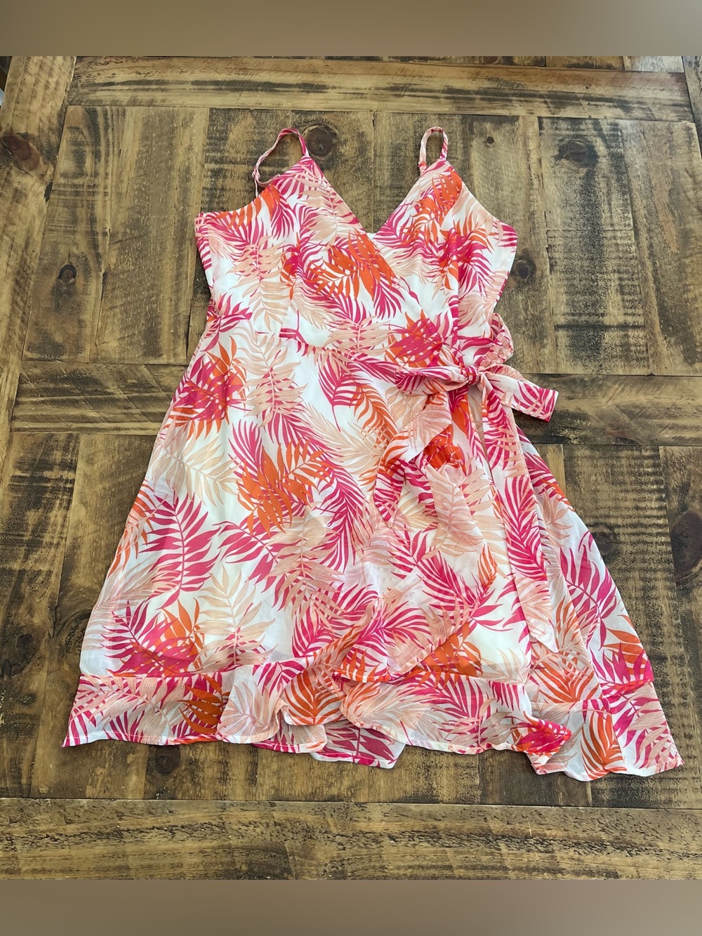 miami Pink & Orange Tropical Wrap Sundress